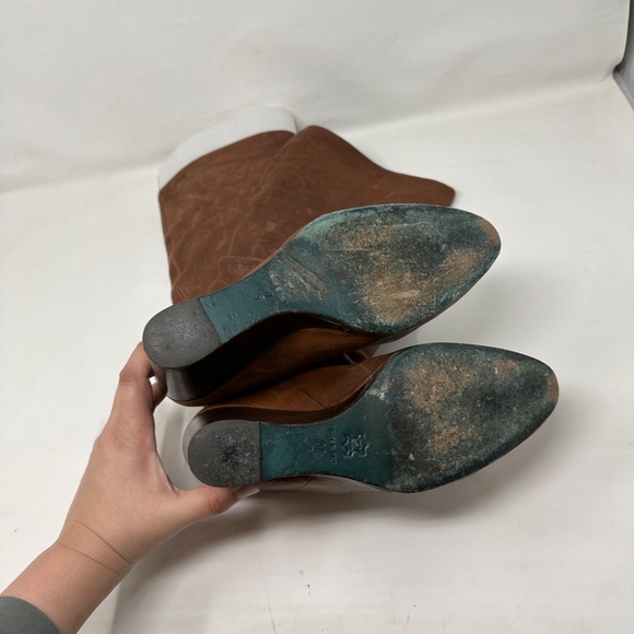 BCBG MaxAzria Brown Leather Pointed Toe Wedge Heel Knee High Tall Boots - Picture 6 of 6